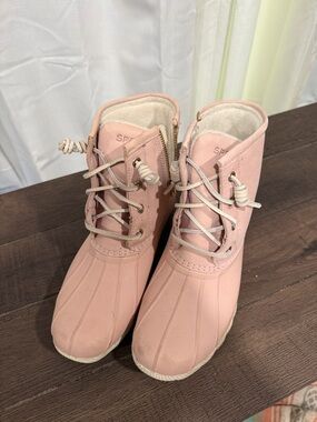 Sperry Light Pink Lace-Up Duck Boots